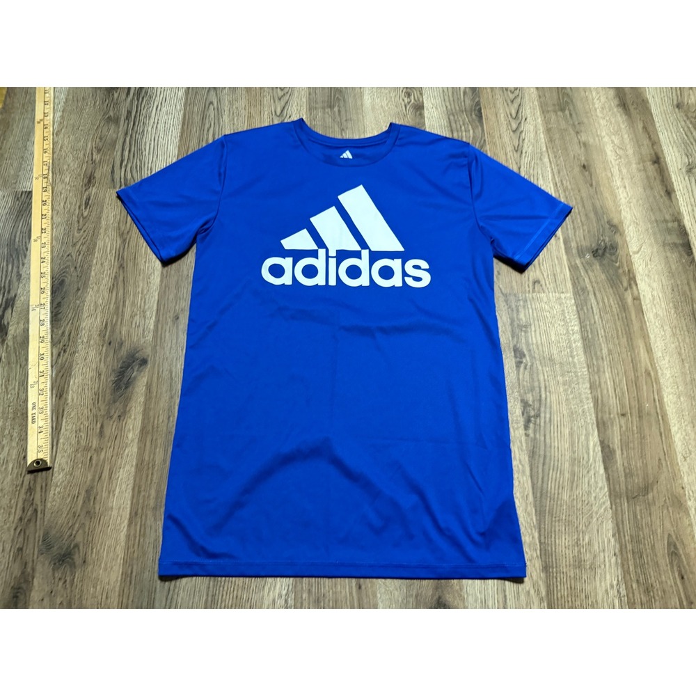 Adidas Shirt Youth Size Large Blue White Logo Graphic Print